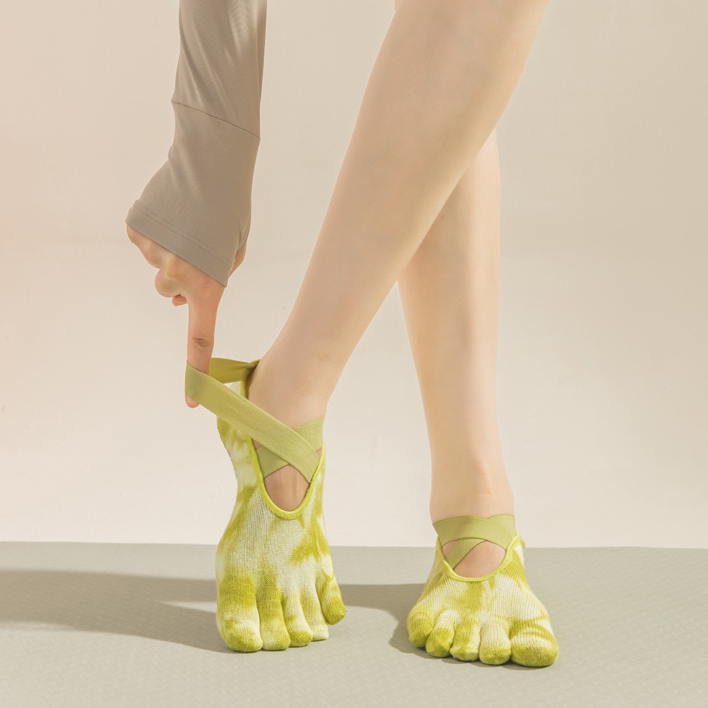 Toe Sock Split - ถุงเท้าผู้หญิงแบบห้านิ้วสำหรับโยคะและพิลาทิส ถุงเท้าผ้าฝ้ายกันลื่นแบบแยกนิ้วสำหรับการออกกำลังกายในสตูดิโอบาร์เร่