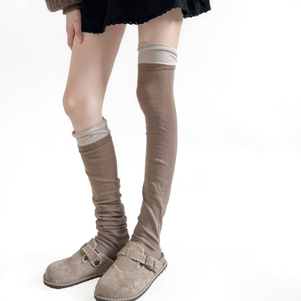 Boot Sock Slouchy - ปลอกขาแบบมีขอบจีบสำหรับเด็กผู้หญิง สีสันตัดกัน แต่งระบายขอบ ถุงเท้าปะติดปะต่อ สำหรับฤดูใบไม้ผลิและฤดูใบไม้ร่วง ผ้าฝ้าย